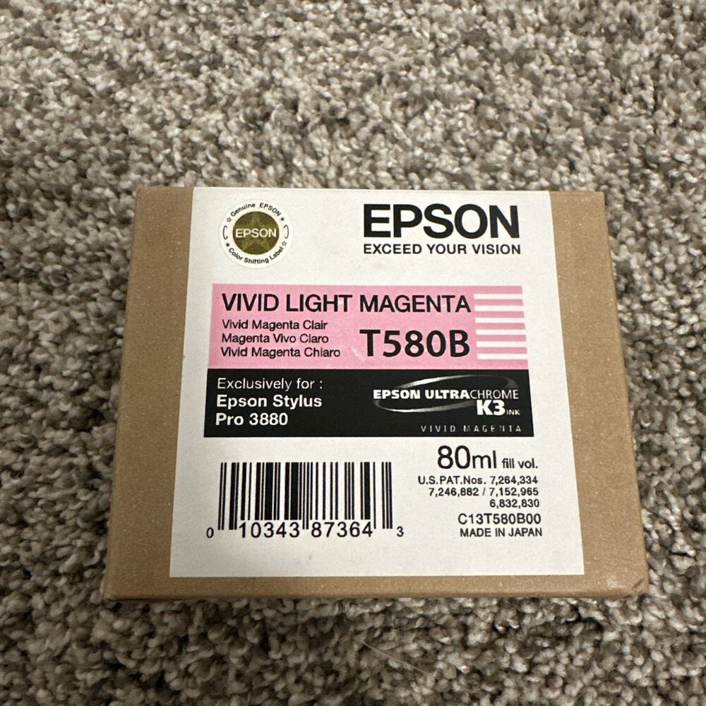 Genuine Epson 3880 Printer Ink Vivid Light Magenta T580B T580B00 Exp. 08/2012